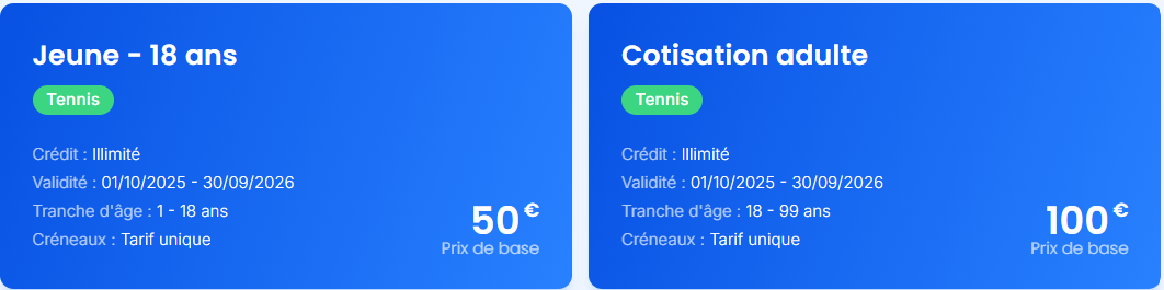 Exemple des cotisations proposées dans BigCaptain